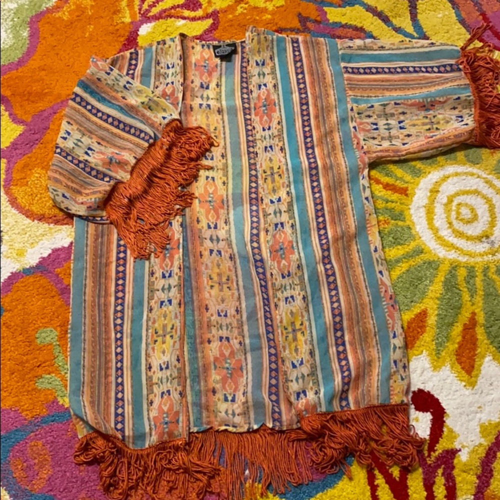 Angie boho long kimono with fringe